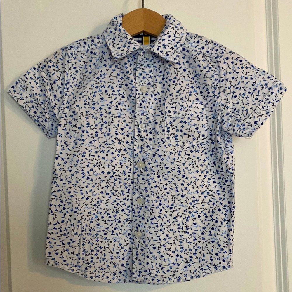 Denim and flower 2-3 years short sleeve floral print button fromt shirt